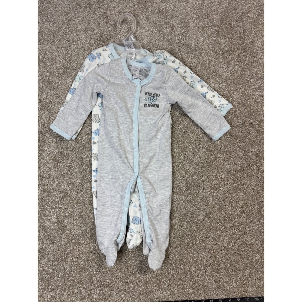 Little Beginnings Baby Boy 2 Pack Tiger Sleepers 6-9 Months Gray Blue Snap Front